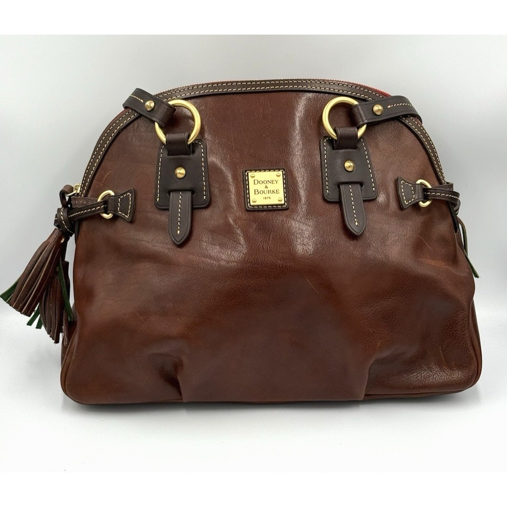 Dooney & Bourke Florentine Satchel Brown Leather Shoulder Bag Red Lining